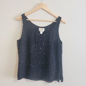 Talbots 100% Silk Black Sequin Tank Top